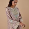 CoutureCraze lilac kurta set with pearl embroidery, pastel stitchwork, and wide cuff details