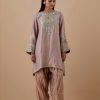 CoutureCraze lilac kurta set with pearl embroidery, pastel stitchwork, and wide cuff details