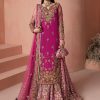 CoutureCraze magenta gold heavy embroidered sharara set with V-neck and zari work