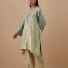 Mint green embroidered kurta with pastel beads and detailed sleeves from CoutureCraze