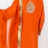 CoutureCraze orange gold embroidered suit set with hand zari work and sheer dupatta