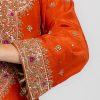 CoutureCraze orange gold embroidered suit set with hand zari work and sheer dupatta