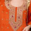 CoutureCraze orange gold embroidered suit set with hand zari work and sheer dupatta