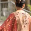 CoutureCraze peach gold embroidered suit set with red dupatta and detailed golden threadwork