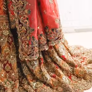 CoutureCraze red bridal lehenga with heavy gold embroidery, designer blouse, and embroidered dupatta