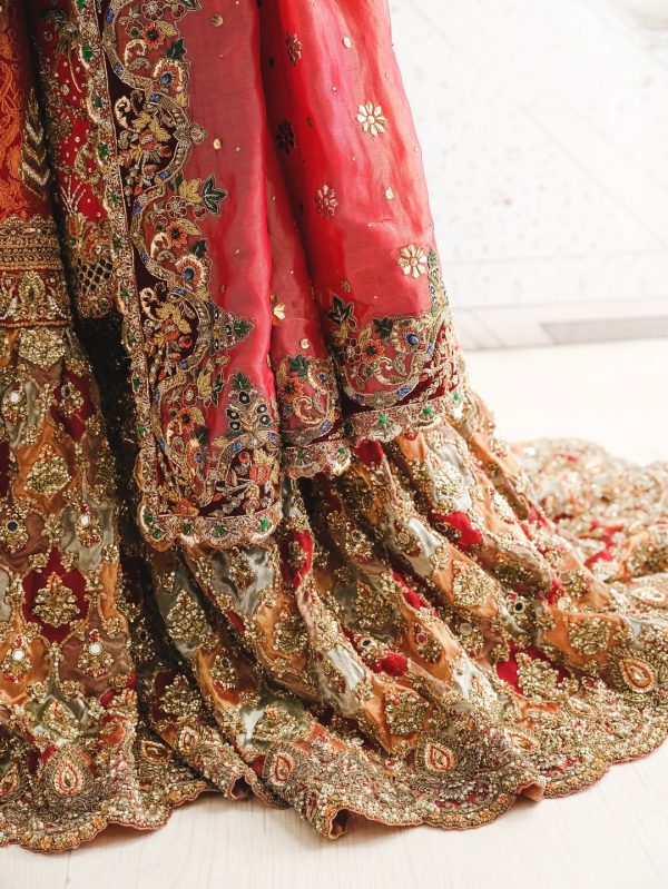CoutureCraze red bridal lehenga with heavy gold embroidery, designer blouse, and embroidered dupatta