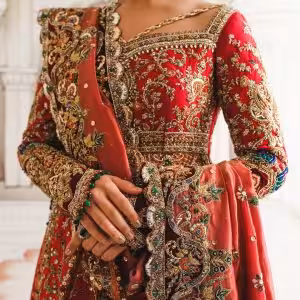 CoutureCraze red bridal lehenga with heavy gold embroidery, designer blouse, and embroidered dupatta