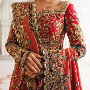 CoutureCraze red bridal lehenga with heavy gold embroidery, designer blouse, and embroidered dupatta