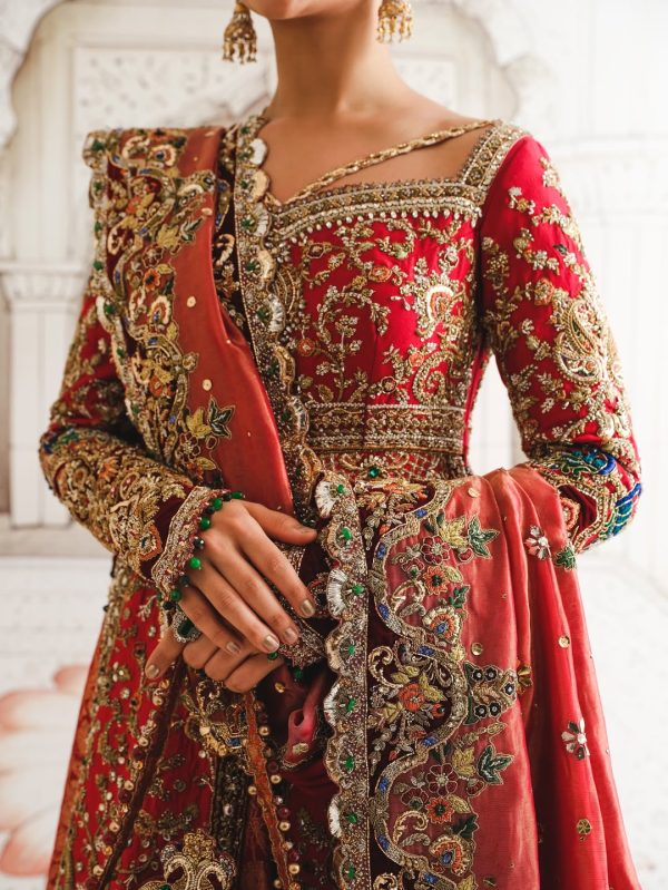 CoutureCraze red bridal lehenga with heavy gold embroidery, designer blouse, and embroidered dupatta
