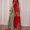 Ruby Red Gold Embroidered Sharara Set