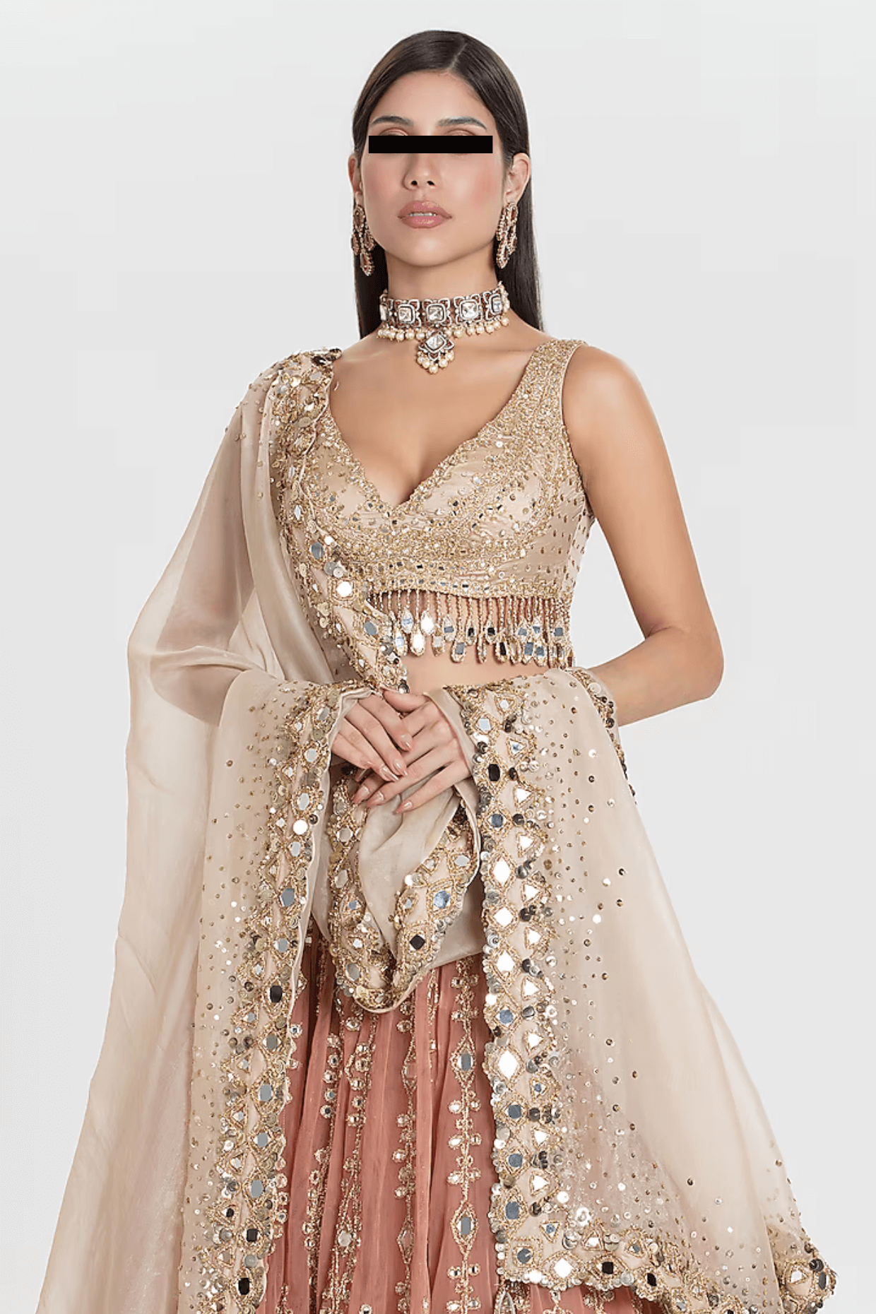 Couturecraze blush peach sequins lehenga embroidered with zari and mirror work