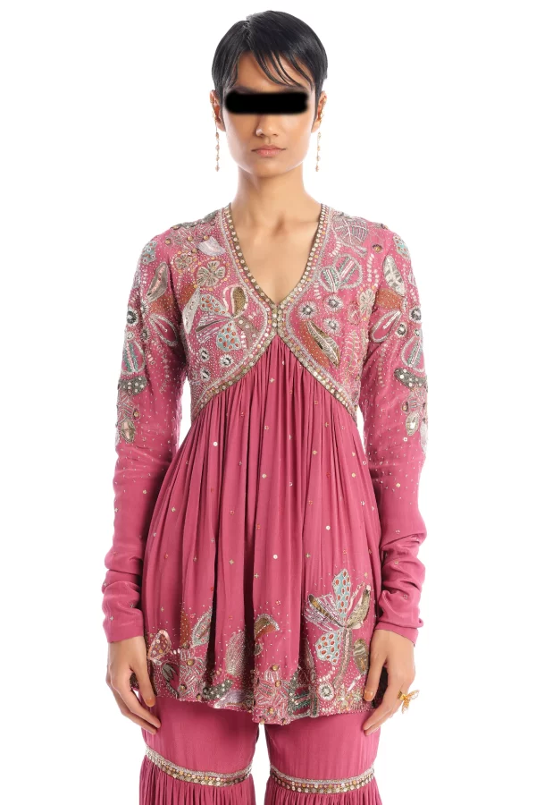 Mystic Purple Mulberry Crepe Applique Embellished Gharara Set - Image 3