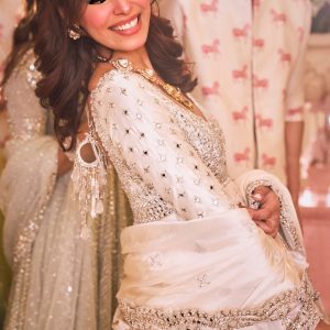 Alternative view of Ivory Chanderi Lurex Mirror Embroidered Anarkali Set with Pants & Dupatta