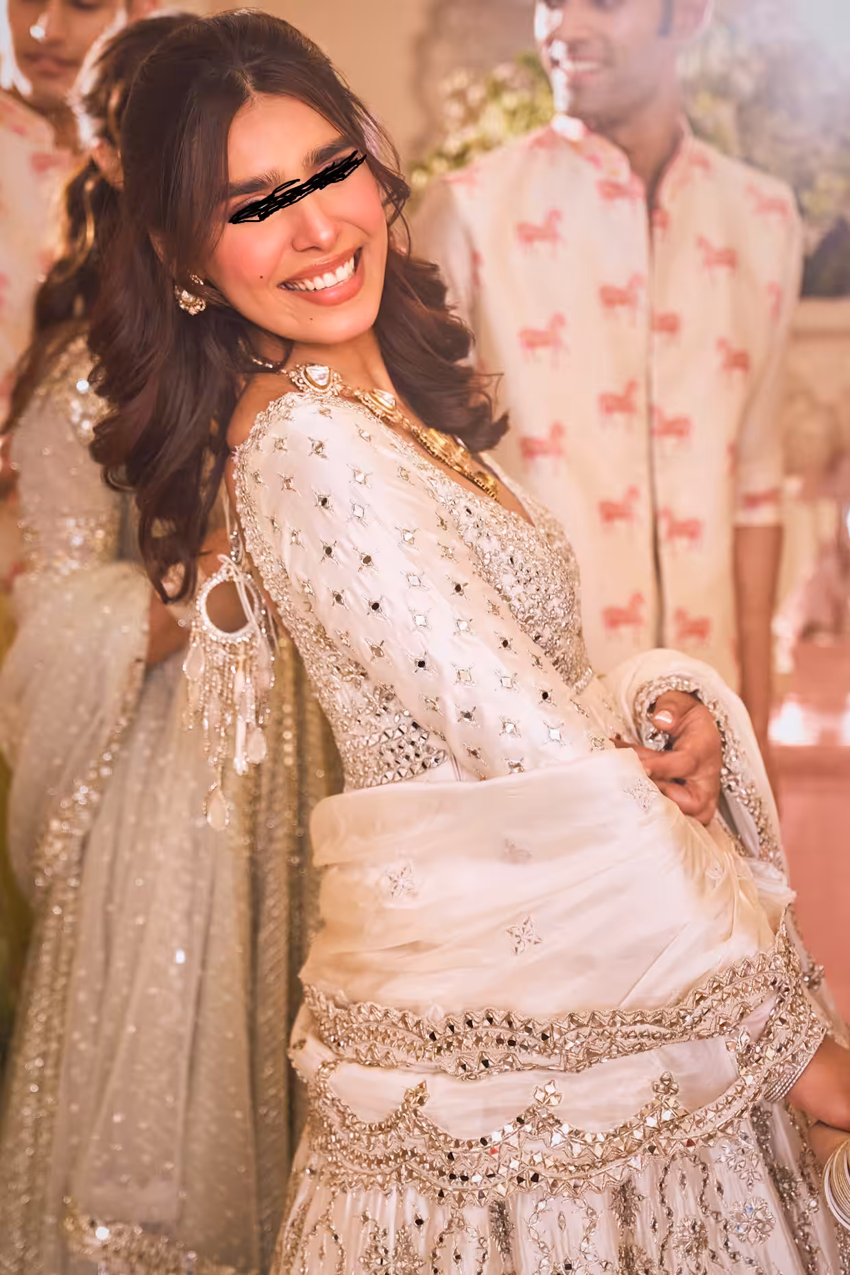 Ivory Chanderi Lurex Mirror Embroidered Anarkali Set with Pants & Dupatta - Image 2