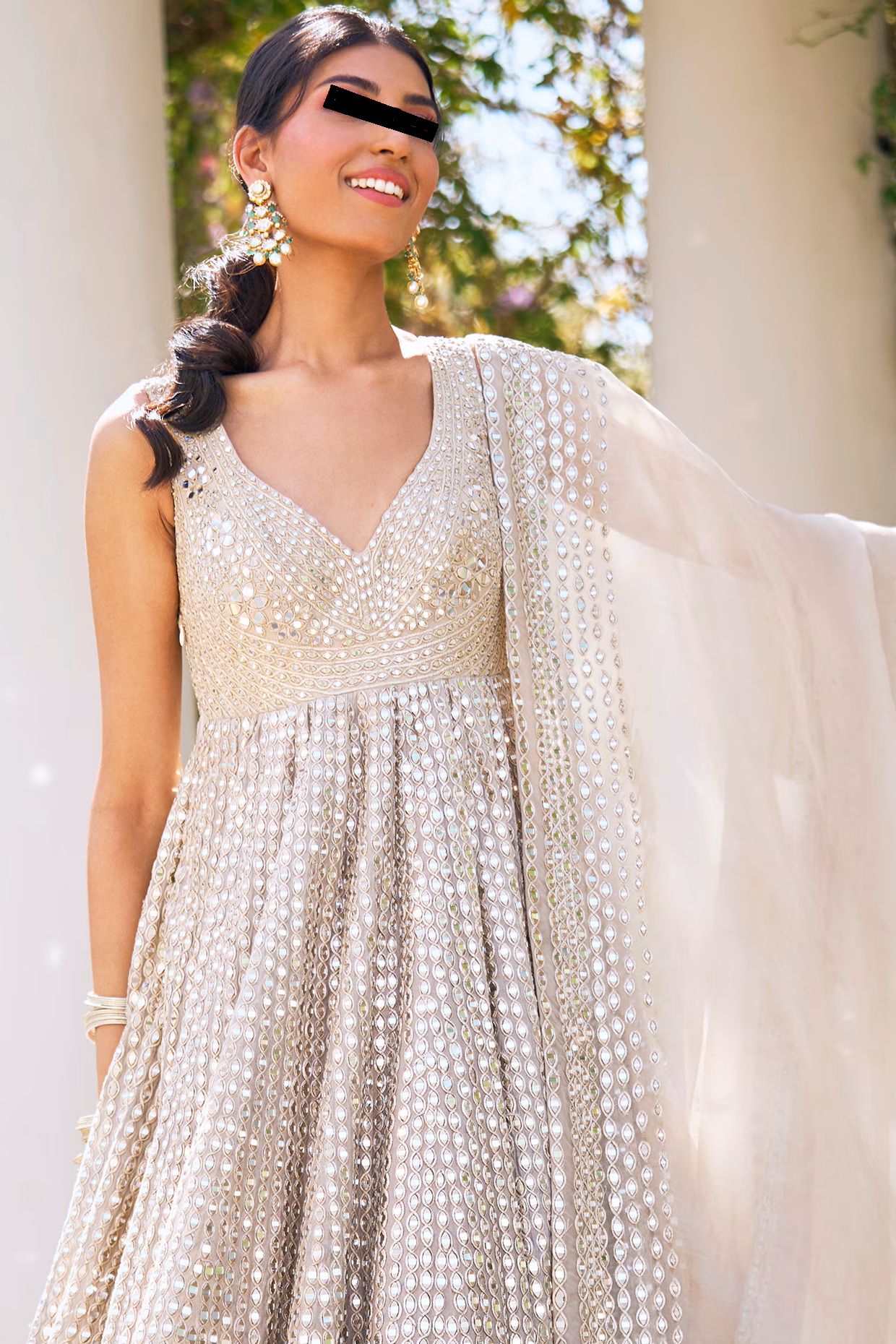 Moon Grey Chanderi Anarkali Set