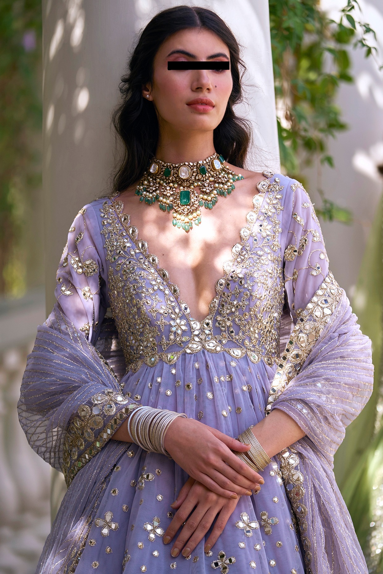 Lilac Mirror Anarkali Set with Net Dupatta and Pants for Festive and Wedding Wearv - Image 5