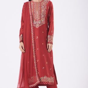 Red Embroidered Kurta Set