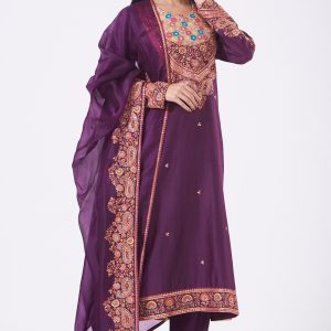 Purple Mirror Embroidered Kurta Set