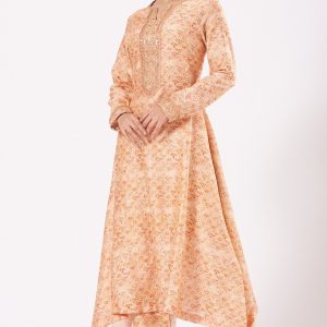 Peach Printed Asymmetrical Kurta Set