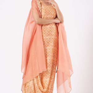 Peach Printed Cowl Kurta With Cape