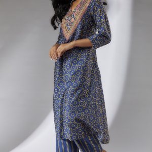 Blue Chanderi Bandhani Printed Kurta Set