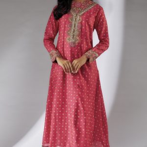 Pink Chanderi Bandhani Printed Kurta Set