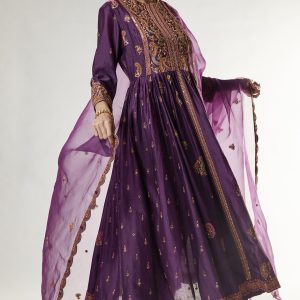 Purple Chanderi Kalidar Kurta Set
