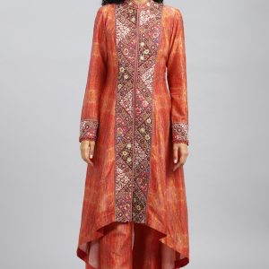 Red Embroidered Printed Kurta Set