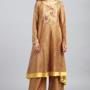 Yellow Digital Printed & Embroidered Kurta Set