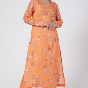 Orange Embroidered Kurta With Pants