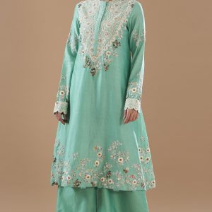 Green Chanderi Embroidered Kurta Set