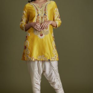 Yellow Chanderi Embroidered Kurta Set