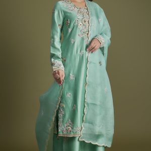 Turquoise Chanderi Kurta Set