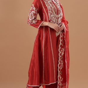 Red Chanderi Kurta Set
