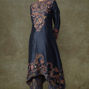 Midnight Blue Chanderi Embroidered Kurta Set