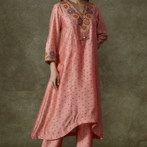 Peach Chanderi Bandhani Printed Kurta Set