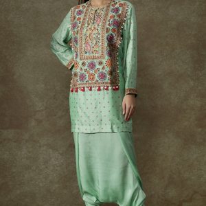 Turquoise Bemberg Silk Bandhani Printed Kurta Set