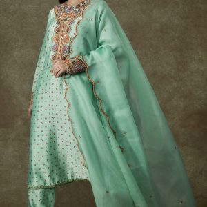 Turquoise Chanderi Bandhani Printed Kurta Set