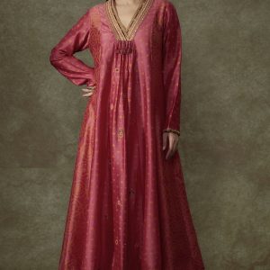 Red Chanderi Bandhani Printed Kurta Set