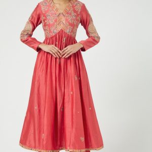 Pink Gathered Kurta Set