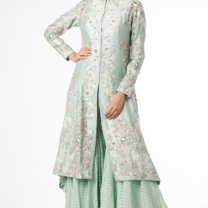 Powder Blue Embroidered Jacket Set