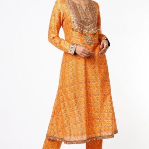 Orange Chanderi Kurta Set
