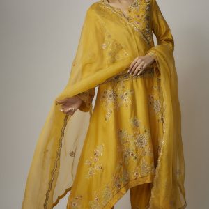 Yellow Chanderi Dori Embroidered Kurta Set