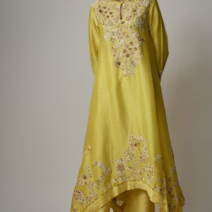 Yellow Chanderi Dori Embroidered Kurta Set
