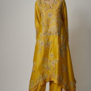 Yellow Chanderi Dori Embroidered Kurta Set