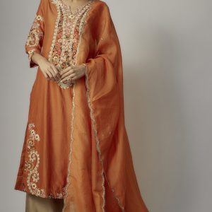 Orange Chanderi Dori Embroidered Kurta Set
