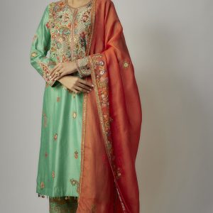 Green Chanderi Paisley Embroidered Kurta Set