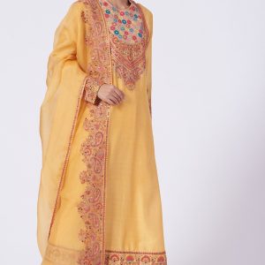 Yellow Embroidered Straight Kurta Set