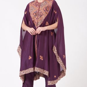 Purple Mirror Embroidered Kaftan Kurta Set