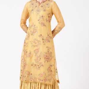 Yellow Organza Straight Kurta Set
